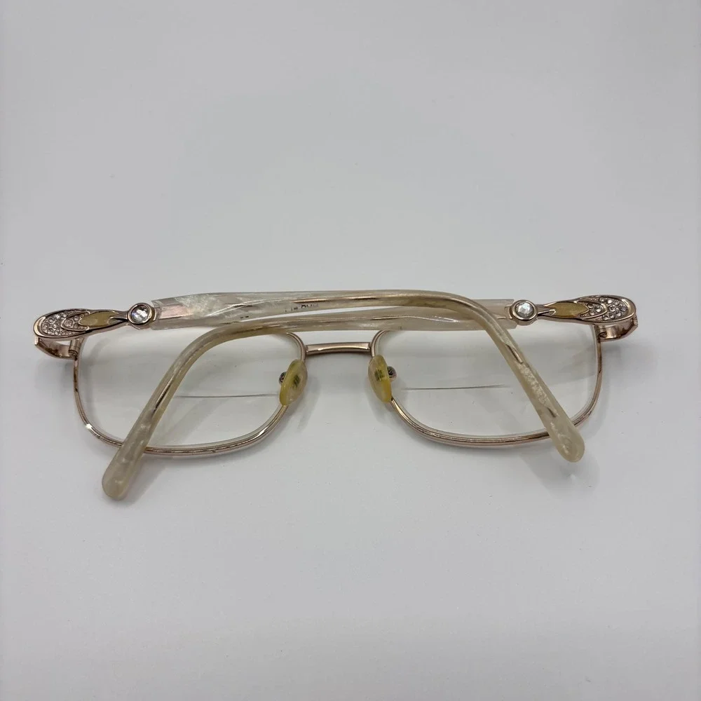 Vintage Librarian Eyeglasses Côte d'Azur‎ 53-17-135 Gold Metal Rhinestone Italy